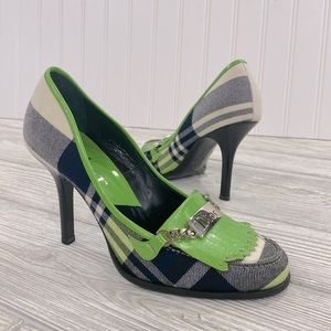 Dior Lime Green & Navy Plaid Fringe Heels - sz 37